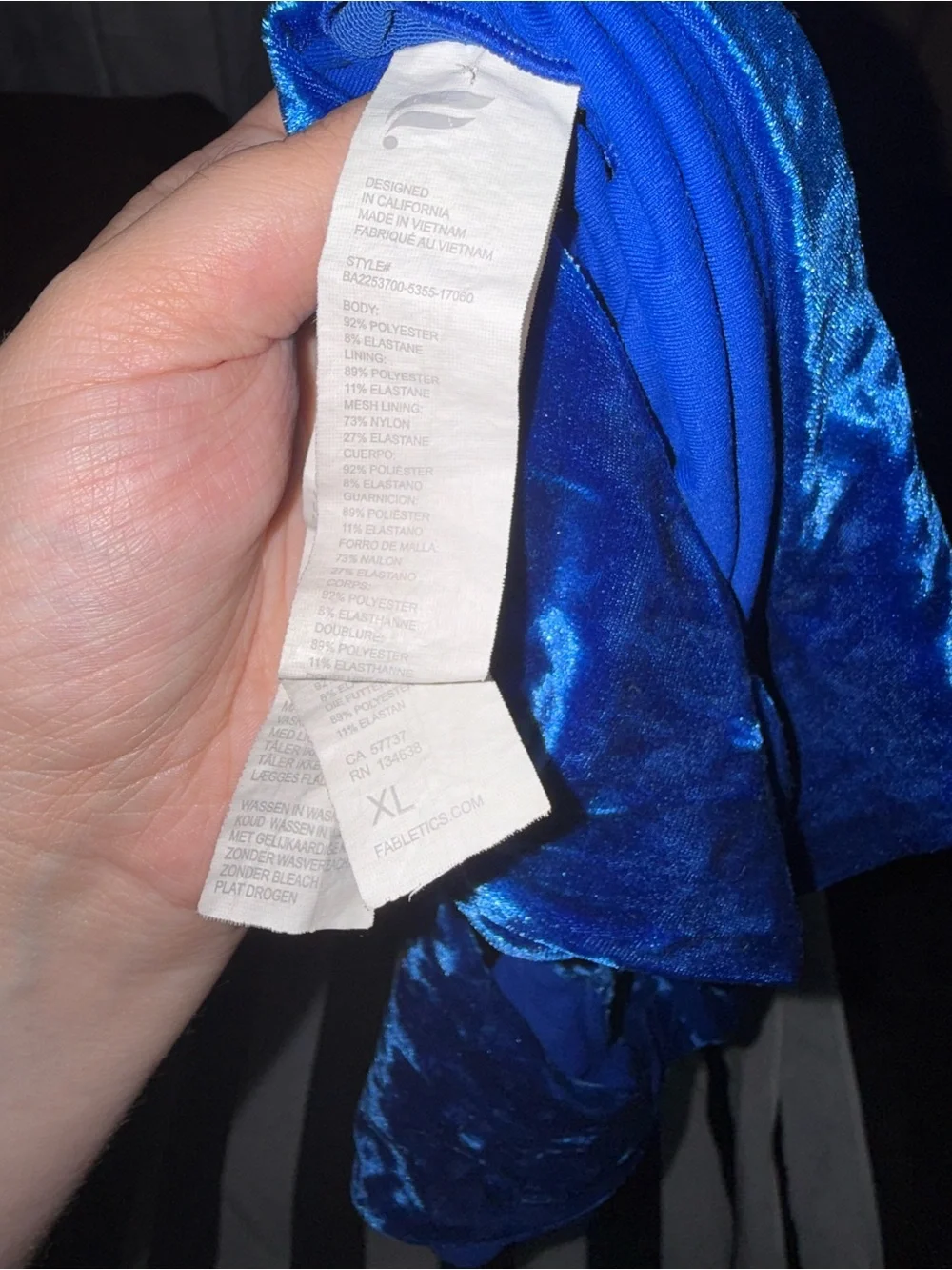 Fabletics Electric Blue Crushed Velvet Sports Bralette